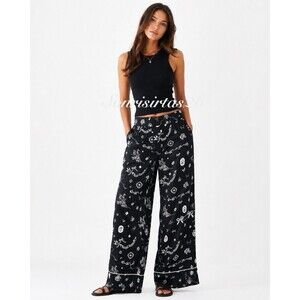 Damson Madder Joni Trousers Pants Size 8 Black White Symbol Print Wide Leg